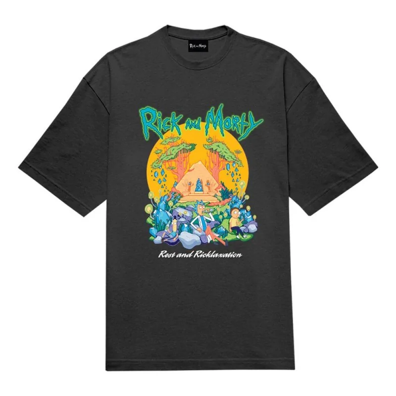 Pánské tričko Rick and Morty Rest and Ricklaxation černé