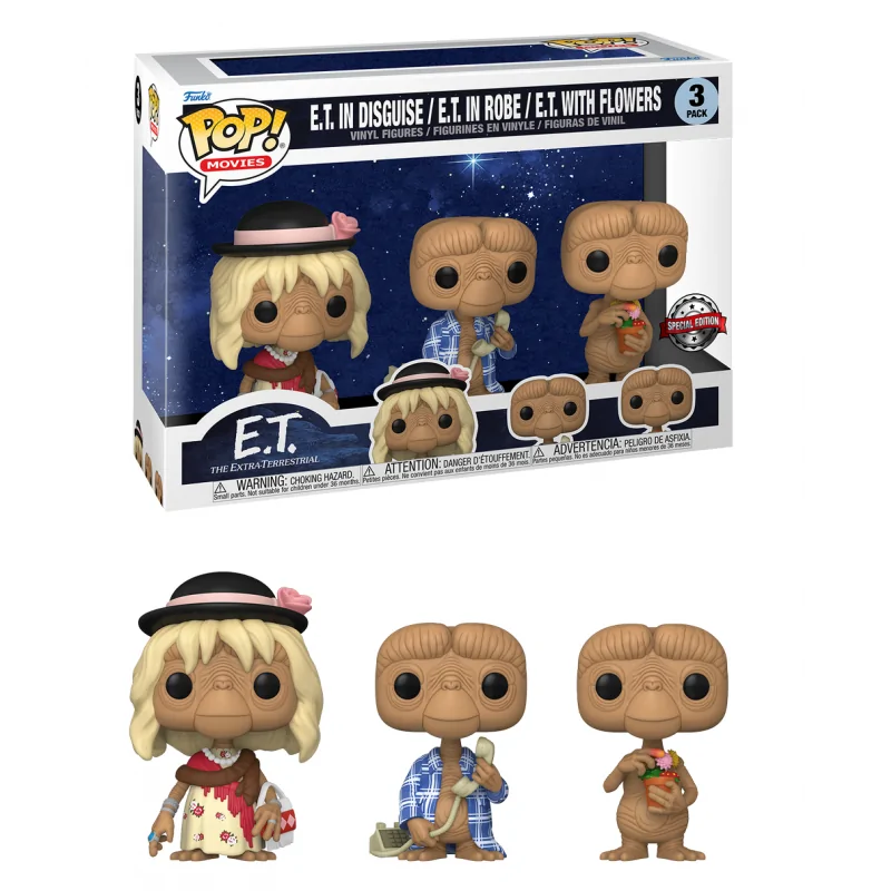 POP figures E.T. in Disguise, E.T. in Robe, E.T. with flowers 9 cm special edition
