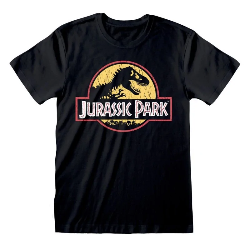 Men T-shirt Jurassic Park Original Logo Distresseds black